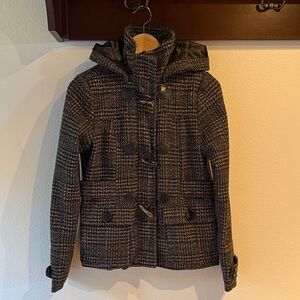 Celebrity Pink Zippered Toggle Pea Coat w/Detachable Hood, Houndstooth, Size M